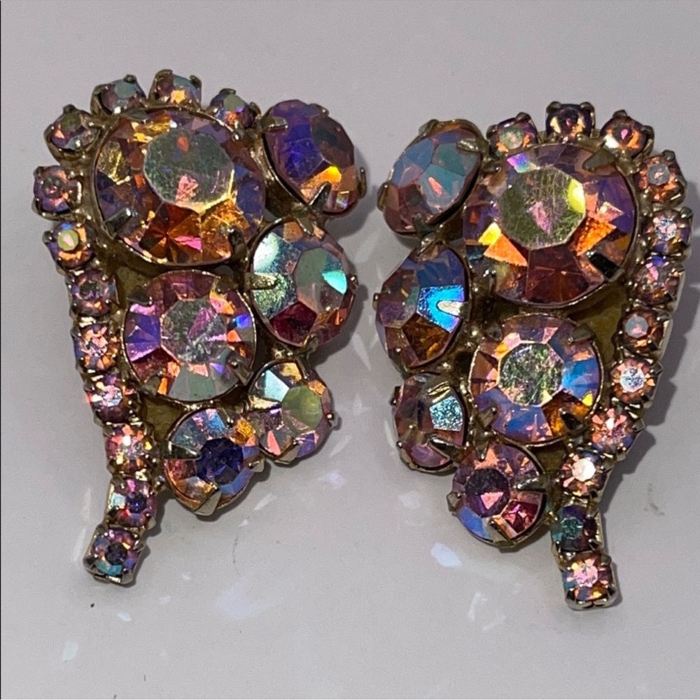 Vintage Pink and Purple AB Clip-On Earrings